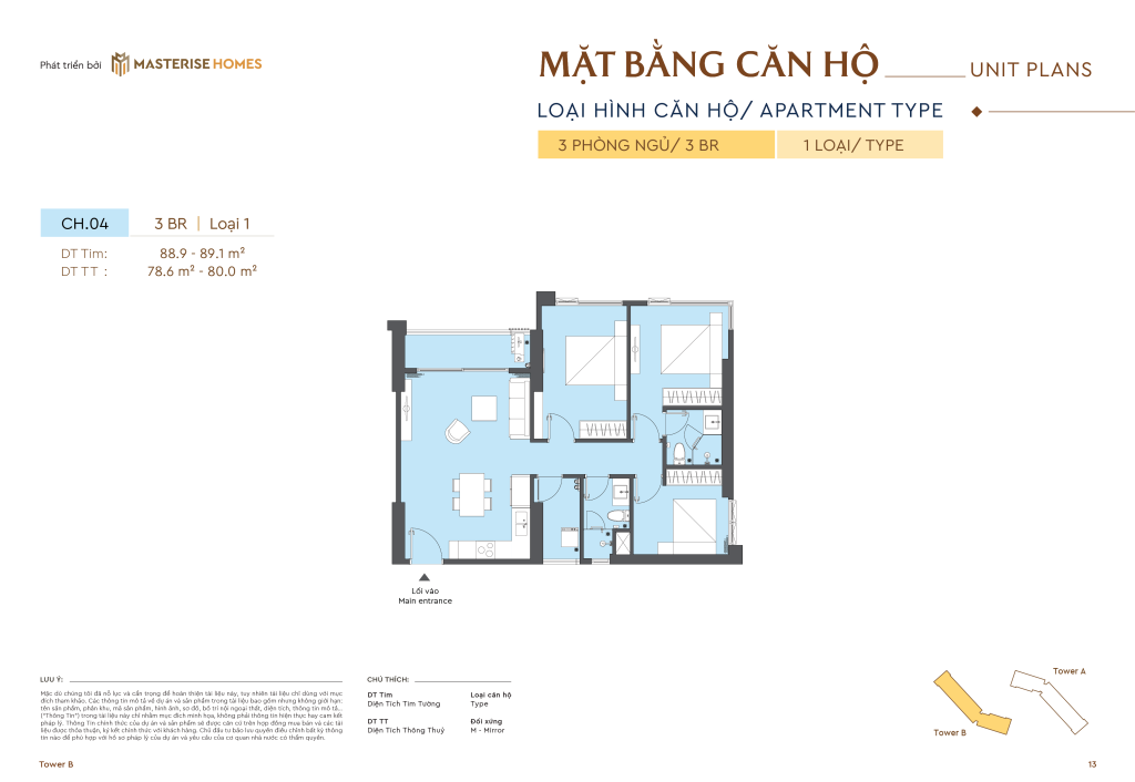 layout 3 phòng ngủ masteri rivera đà nẵng