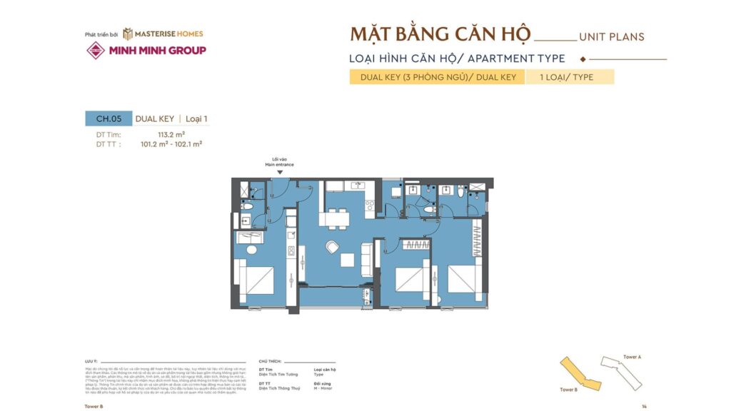 layout dual key phòng ngủ masteri rivera đà nẵng